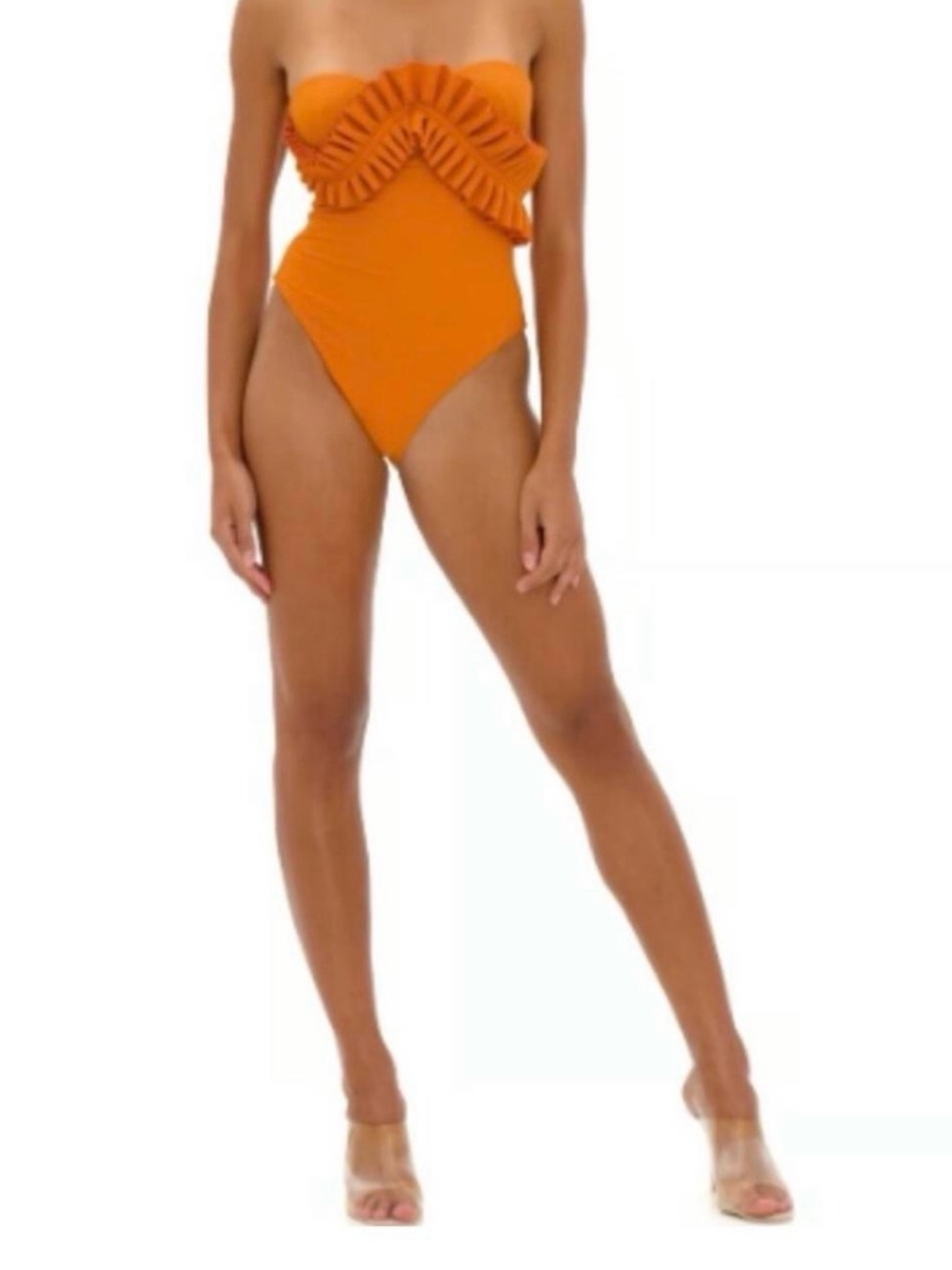 Andrea Iyamah Strapless Ruffle One-Piece Swimsuit - Orange